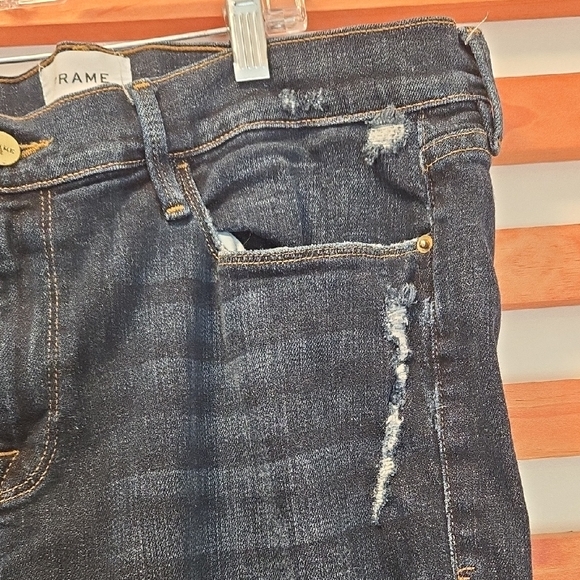 FRAME Le Garçon Crop Jeans Women’s 33 Dark Wash Distressed Boyfriend - Picture 3 of 6